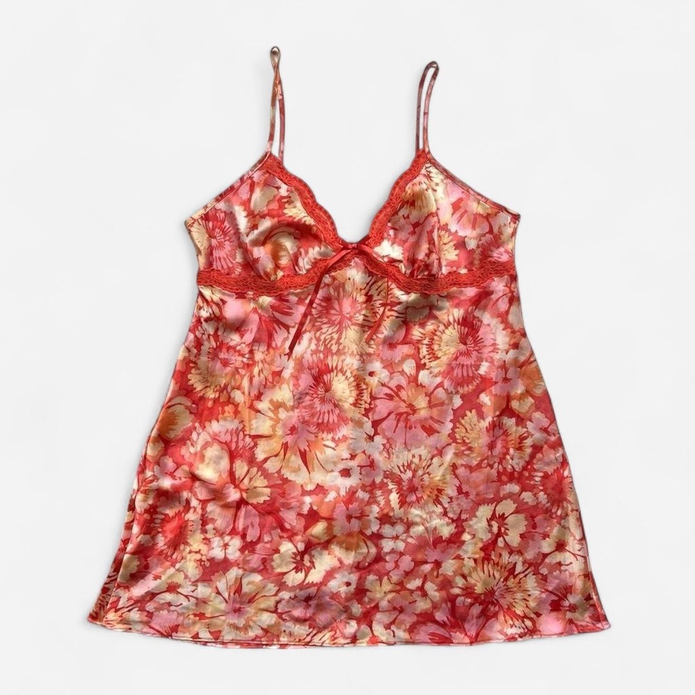 Linea Donatella Vintage Pink and Orange Slip Dress with Tropical Floral print
